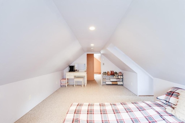 719 College Hwy, Southwick, MA 01077 - bedroom featuring vaulted ceiling, carpet flooring, and recessed lighting