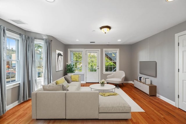 90 Litchfield Unit A, Boston, MA 02135 - living room featuring baseboards, light wood-style flooring, and recessed lighting