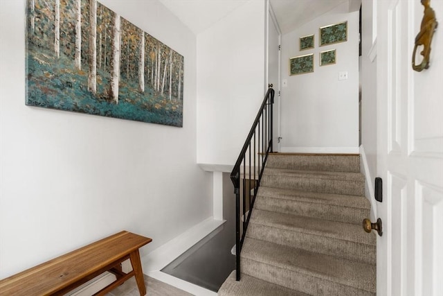 27 Johnson St, Malden, MA 02148 - stairway with vaulted ceiling and baseboards
