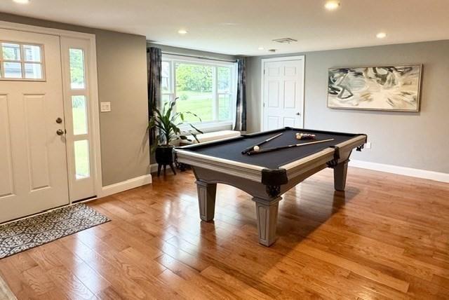 214 Fisher St, Walpole, MA 02081 - rec room with light wood finished floors, billiards, and recessed lighting