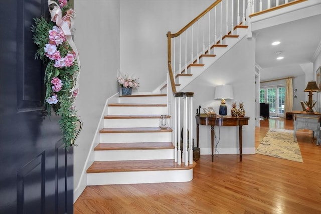 10 Highcroft Way Unit 10, Hopkinton, MA 01748 - stairs with wood finished floors, baseboards, and recessed lighting