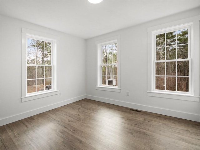 empty room with hardwood / wood-style floors and a healthy amount of sunlight