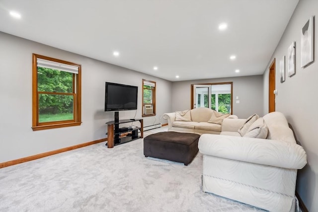 32 Berkeley, Pelham, NH 03076 - living area with carpet floors, recessed lighting, cooling unit, and a baseboard heating unit