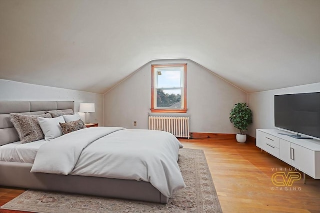 13 Meadow Ln, Acushnet, MA 02743 - bedroom featuring radiator heating unit, light wood-type flooring, and lofted ceiling