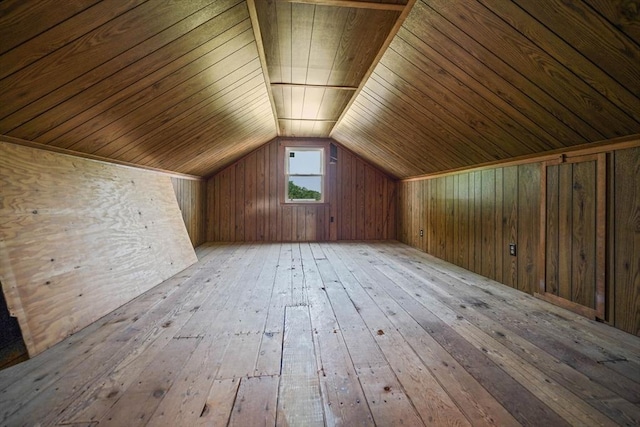 13 Meadow Ln, Acushnet, MA 02743 - additional living space featuring light wood-style flooring, wood walls, wood ceiling, and vaulted ceiling