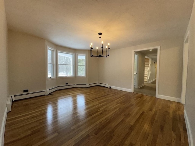 unfurnished dining area featuring dark hardwood / wood-style flooring and a notable chandelier