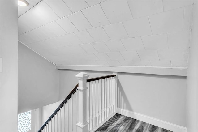 stairway featuring wood-type flooring