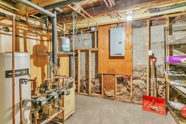 utility room featuring water heater and electric panel