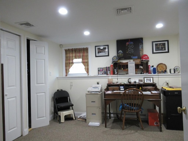 view of carpeted home office