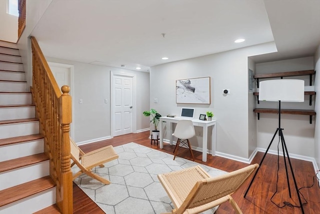 office area with wood-type flooring