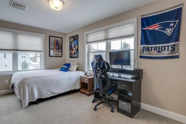 bedroom with carpet floors and multiple windows