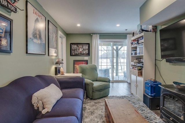 living room with hardwood / wood-style flooring