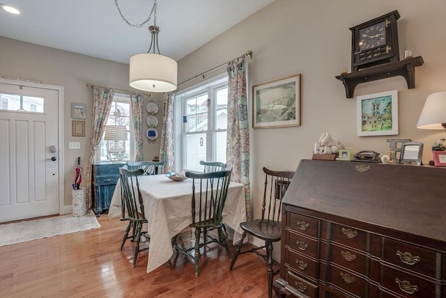 dining space with hardwood / wood-style flooring