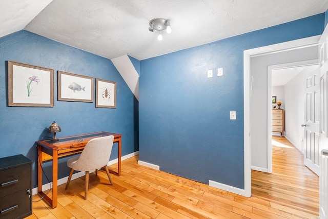 61 Northbridge Rd, Mendon, MA 01756 - office area featuring light wood-type flooring, baseboards, and vaulted ceiling