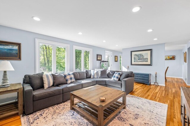 61 Northbridge Rd, Mendon, MA 01756 - living room with recessed lighting, light wood-type flooring, and baseboards