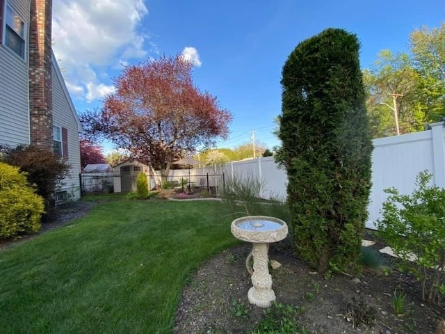 view of yard featuring a shed