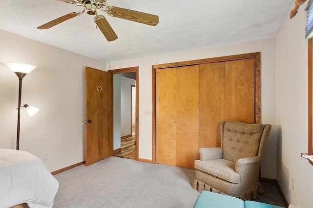 25 Williams Rd, Fitchburg, MA 01420 - bedroom with baseboards, light carpet, a ceiling fan, and a closet