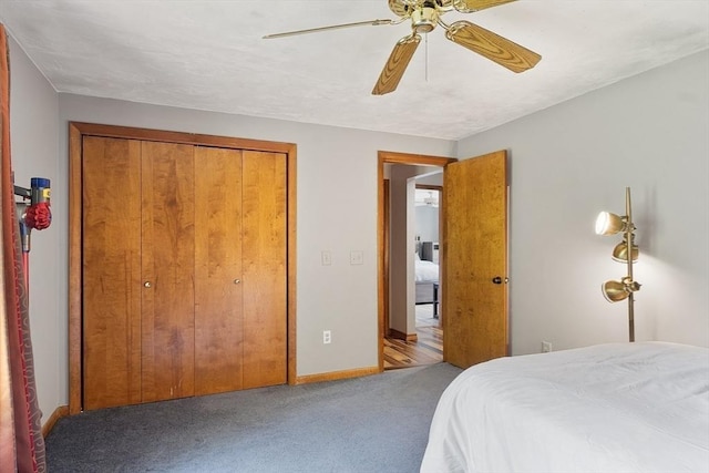 25 Williams Rd, Fitchburg, MA 01420 - bedroom with carpet flooring, a closet, baseboards, and ceiling fan