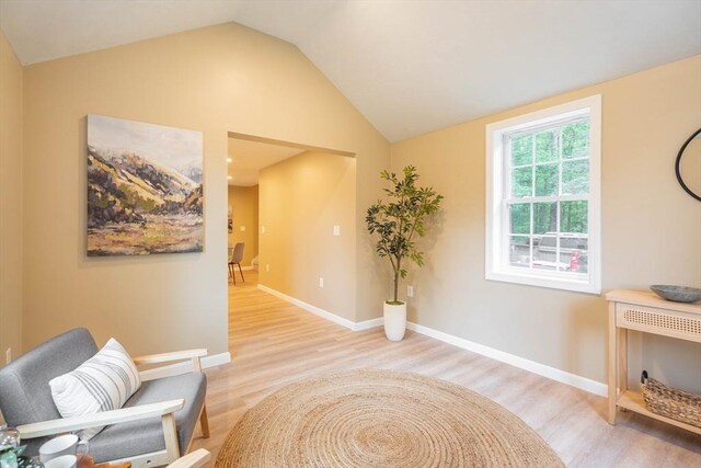 22 Mountain Brook Rd, Sturbridge, MA 01566 - sitting room featuring light wood finished floors, vaulted ceiling, and baseboards