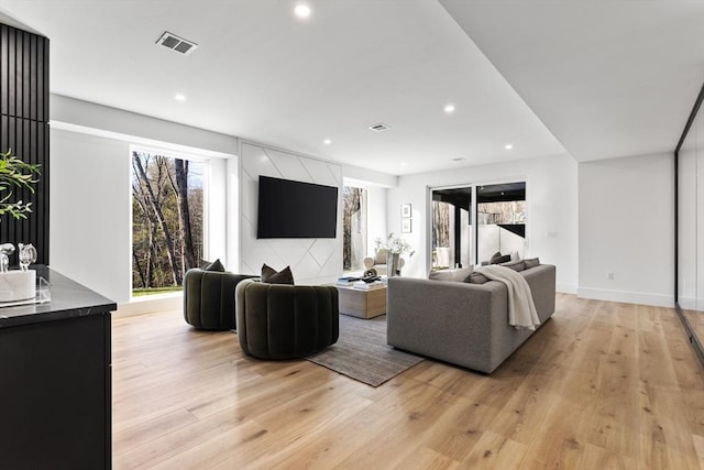 living room featuring light wood-type flooring