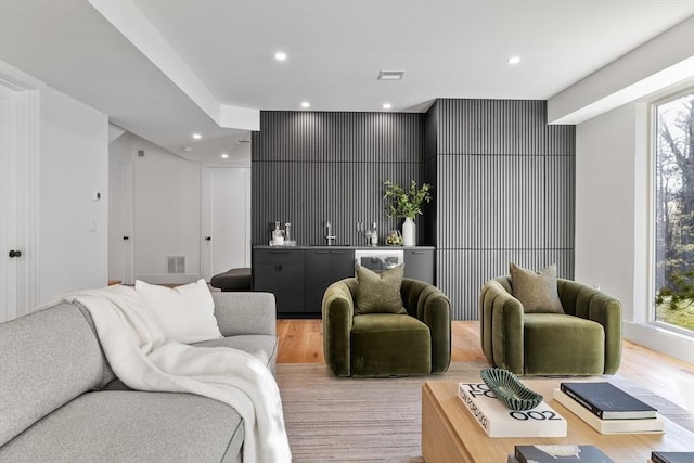 living room featuring light hardwood / wood-style flooring