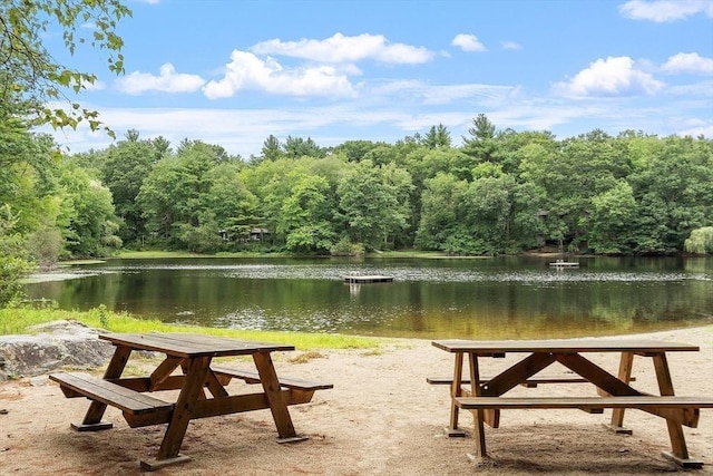 view of home's community with a water view