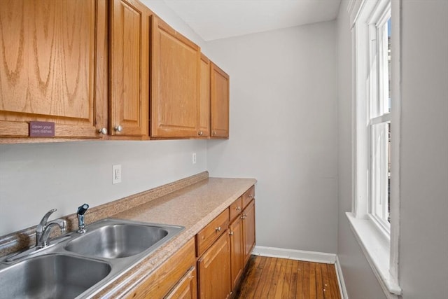 kitchen with sink and dark hardwood / wood-style floors