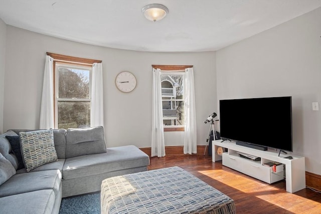 living room with a healthy amount of sunlight and hardwood / wood-style floors