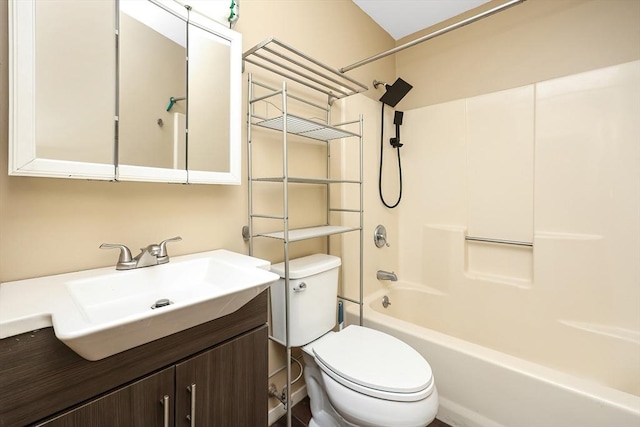 full bathroom featuring vanity, toilet, and shower / washtub combination