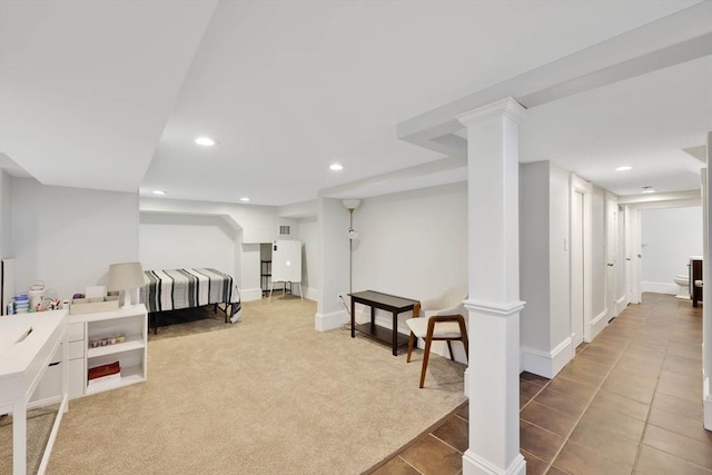 bedroom with recessed lighting and visible vents
