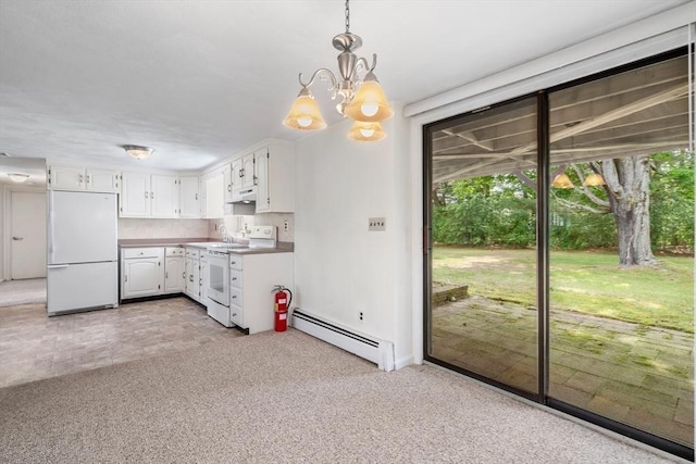 3 Biggar Ave, Wilmington, MA 01887 - kitchen with refrigerator, electric range, baseboard heating, and white cabinets