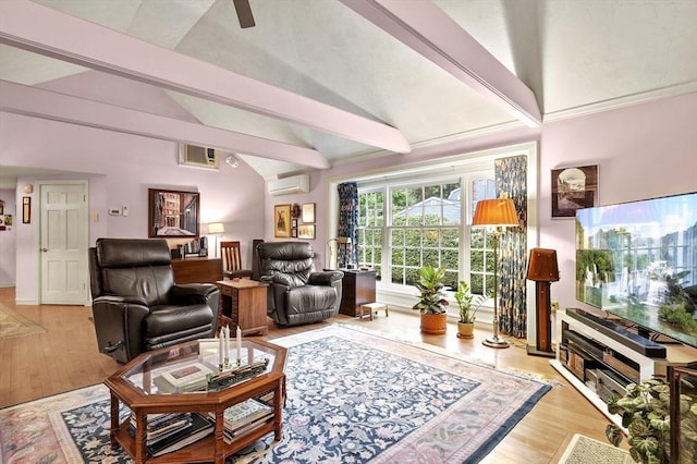 3 Tory Dr, Shrewsbury, MA 01545 - living area with a wall mounted AC, ceiling fan, and light wood-style flooring