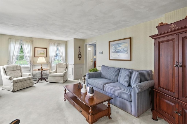 3 Tory Dr, Shrewsbury, MA 01545 - living area with light carpet, wallpapered walls, and wainscoting