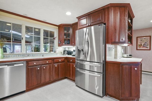 3 Tory Dr, Shrewsbury, MA 01545 - kitchen featuring appliances with stainless steel finishes, light countertops, backsplash, a sink, and recessed lighting