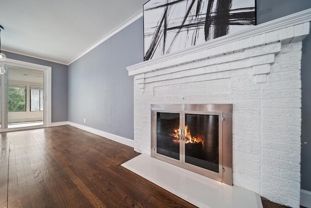 123 Walnut St, Saugus, MA 01906 - unfurnished living room featuring crown molding, wood finished floors, a glass covered fireplace, and lofted ceiling