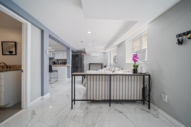 123 Walnut St, Saugus, MA 01906 - living room featuring light marble finish floors and recessed lighting