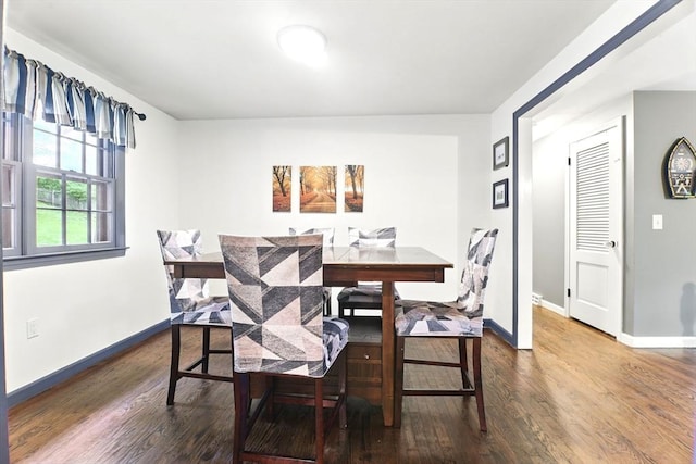 dining room featuring wood finished floors and baseboards