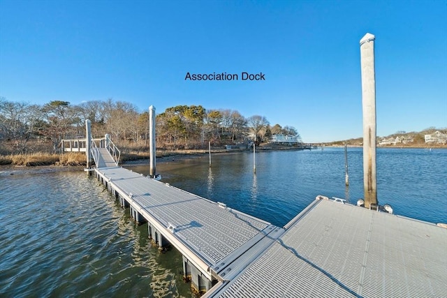 view of dock with a water view