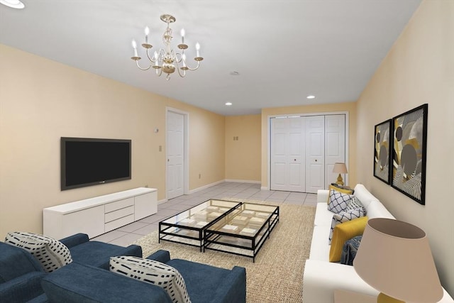 100 Avery Heights Dr, Holden, MA 01520 - living area featuring light tile patterned floors, a chandelier, and recessed lighting