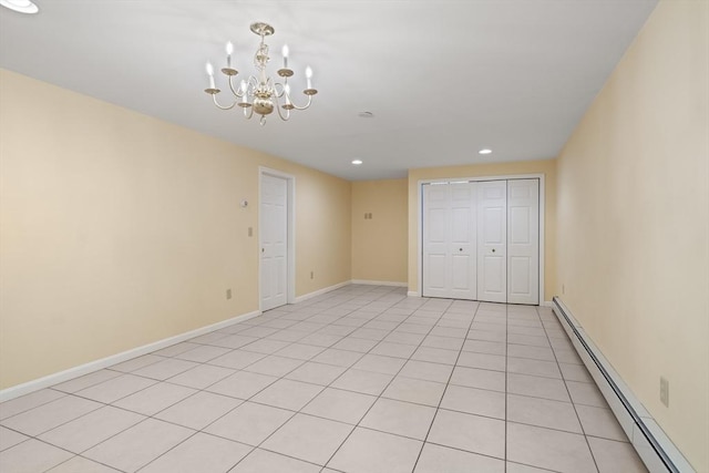 100 Avery Heights Dr, Holden, MA 01520 - spare room with baseboard heating, a chandelier, and recessed lighting