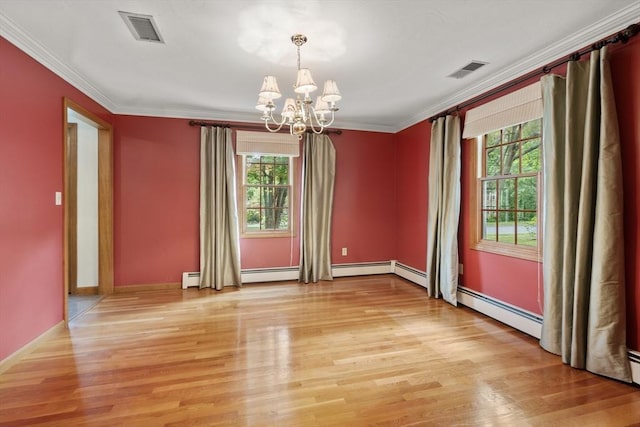 100 Avery Heights Dr, Holden, MA 01520 - spare room with a chandelier, crown molding, light wood-type flooring, a baseboard radiator, and a baseboard heating unit