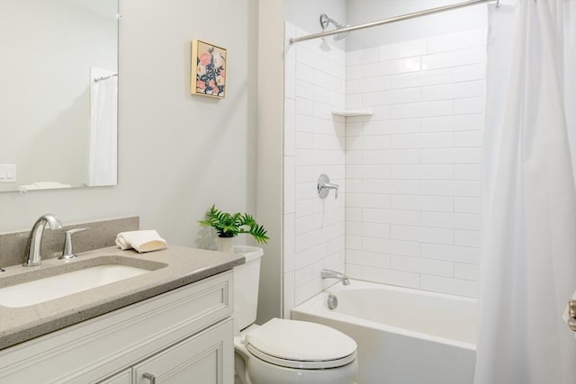 bathroom with toilet, shower / bath combo, and vanity