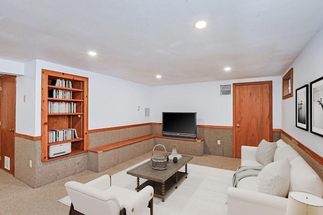 290 Cotuit Bay Dr, Barnstable, MA 02635 - living room featuring a wainscoted wall, carpet floors, and recessed lighting