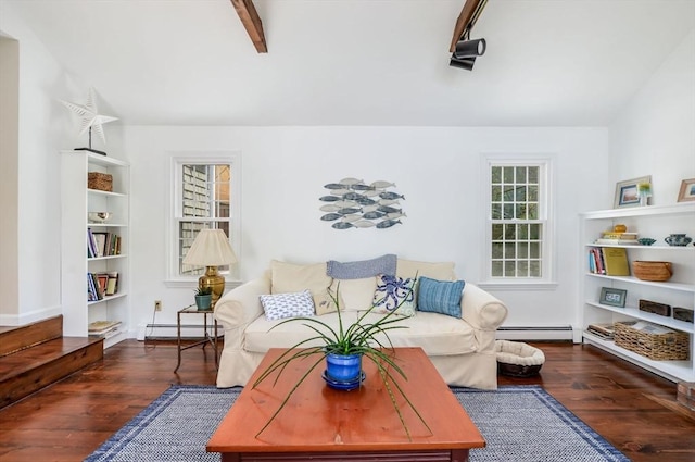 290 Cotuit Bay Dr, Barnstable, MA 02635 - living room featuring a baseboard radiator, wood finished floors, and built in features