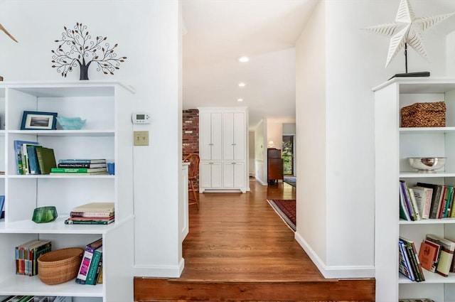 290 Cotuit Bay Dr, Barnstable, MA 02635 - hallway with wood finished floors, recessed lighting, and baseboards