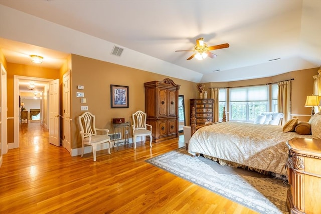 29 Hoveys Pond Dr, Boxford, MA 01921 - bedroom featuring light wood finished floors, lofted ceiling, and a ceiling fan