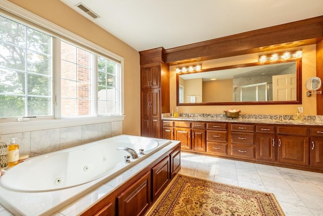 29 Hoveys Pond Dr, Boxford, MA 01921 - bathroom featuring double vanity, a shower stall, and a whirlpool tub