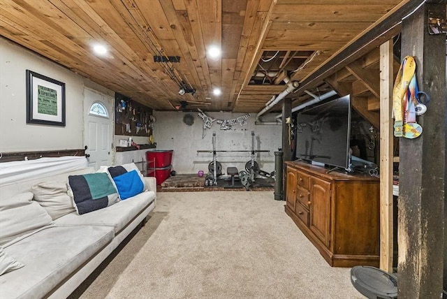 interior space with wooden ceiling