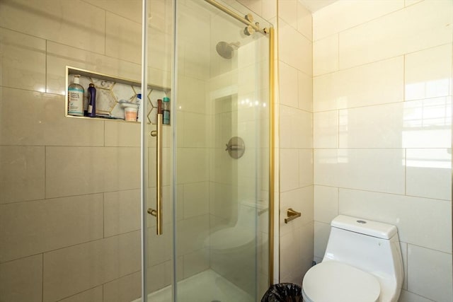 350 Wentworth Ave, Lowell, MA 01852 - full bath with a stall shower, toilet, and tile walls