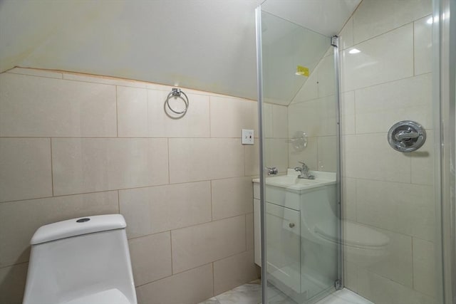 350 Wentworth Ave, Lowell, MA 01852 - full bathroom featuring tile walls, toilet, a shower stall, and vanity